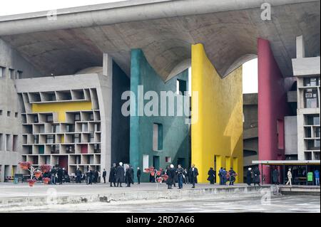 INDIA, Union Territory, Chandigarh City, the master plan of the city divided in sectors was prepared by swiss-french architect Le Corbusier in the 1950`, Sector 1 Capitol complex, government building High Court used by states Punjab and Haryana, designed by Le Corbusier, today a UNESCO listed heritage site Stock Photo